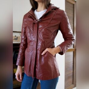 Women's Vintage Hooded Leather Jacket